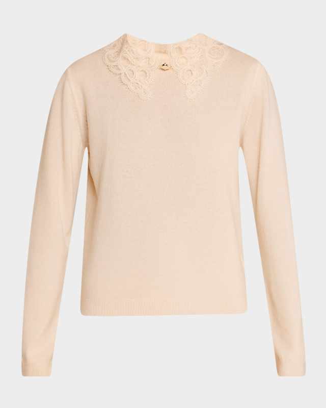 Fine Knit Lace-Collar Sweater